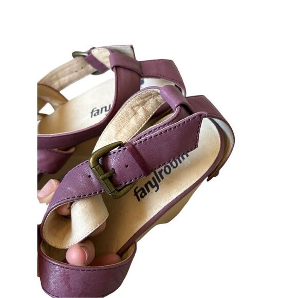 Farylrobin Anthropologie Chunky Wooden Heel Sandals size 9 Purple Leather - Picture 12 of 12